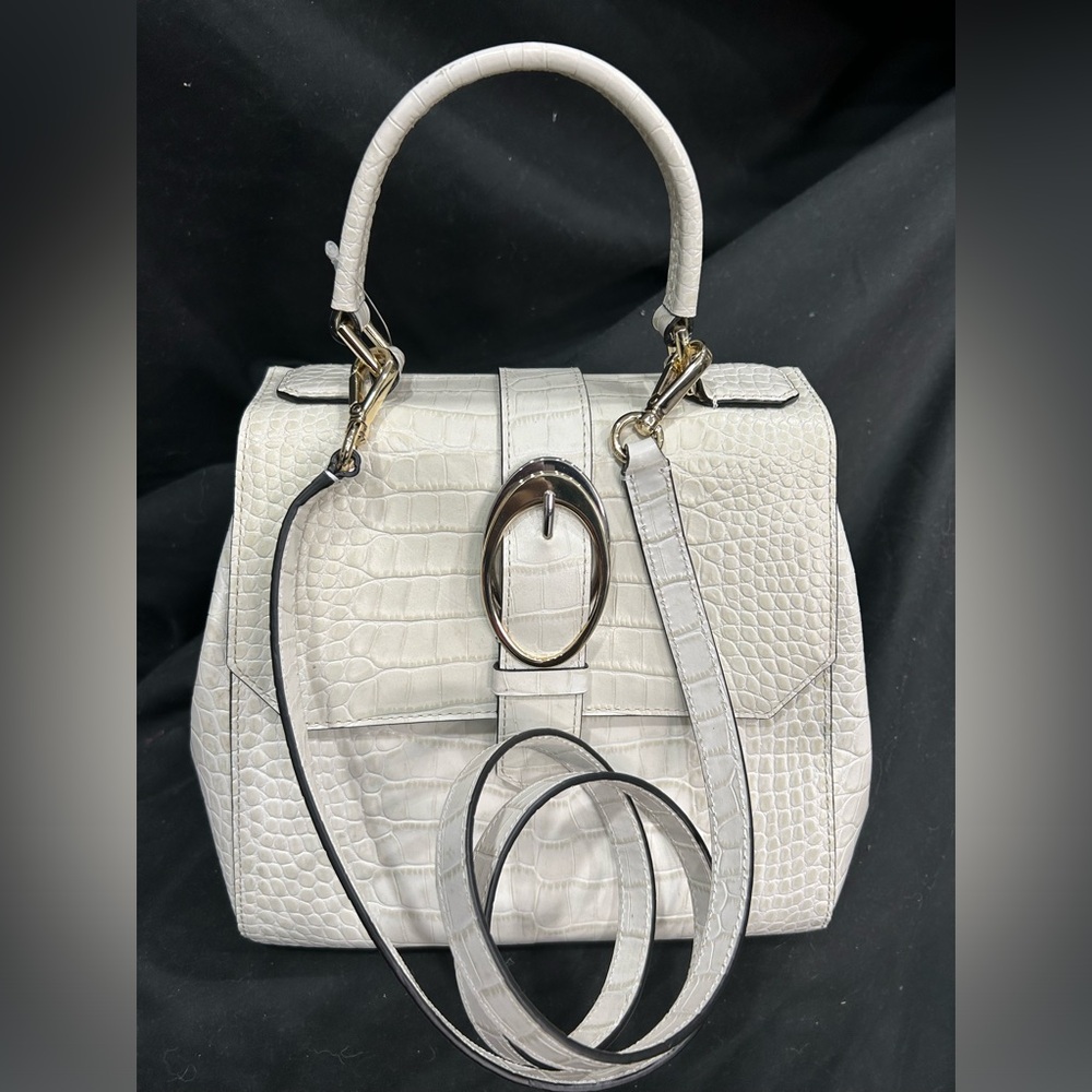 White mock croc leather hand bag